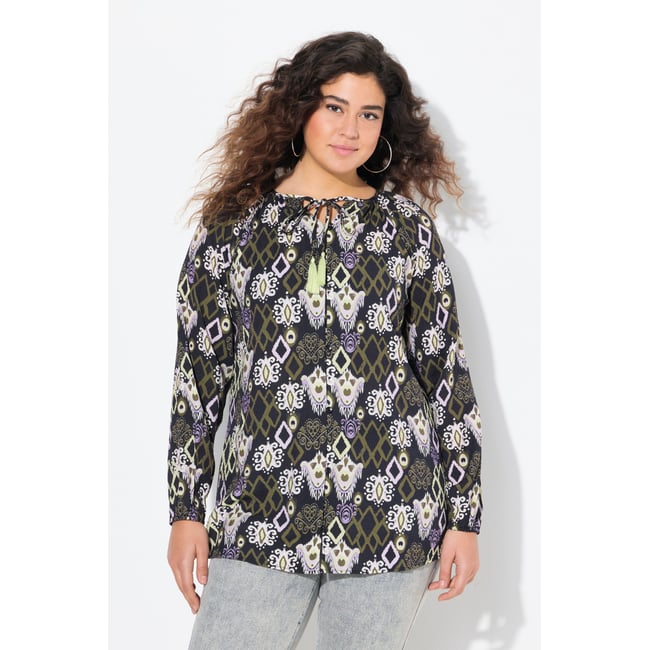 Blouse à décolleté rond et manches longues. marine <span itemprop=