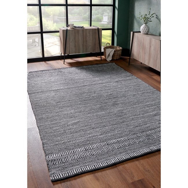 Inca Design Indoor/Outdoor Rug, black/white, SO'HOME