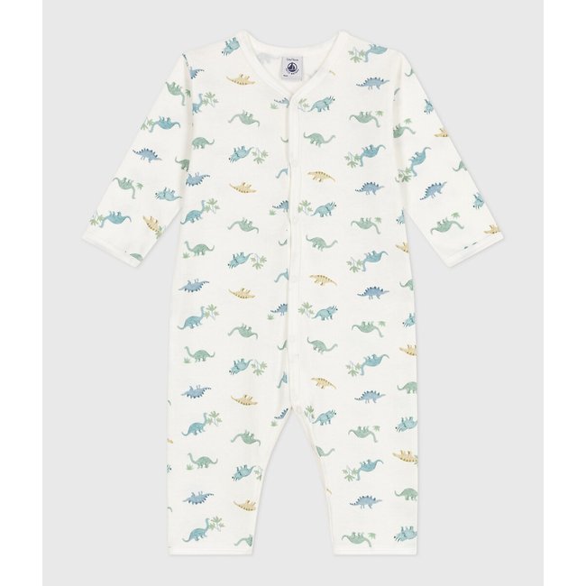 Pijama de algodón sin pies, estampado de dinosaurios blanco <span itemprop=