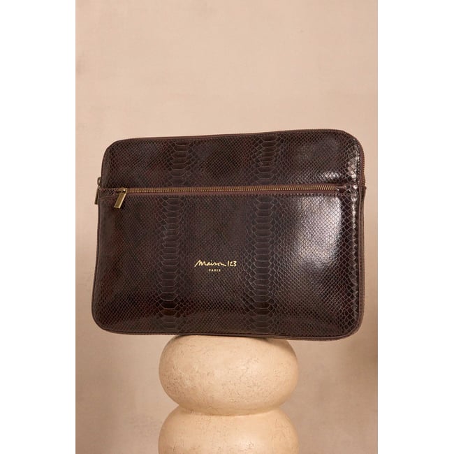 Pochette en cuir LEON chocolat <span itemprop=