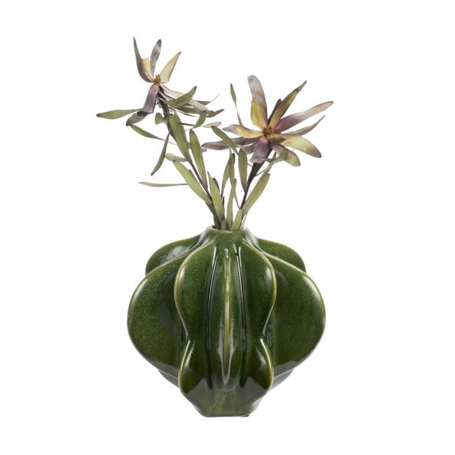 Vase grès sculptural Couleur vert <span itemprop=