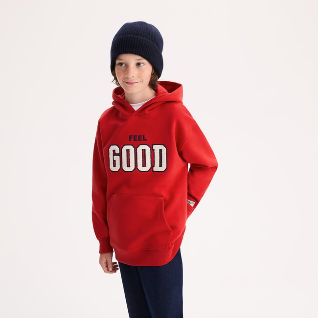 Sweat à capuche imprimé rouge <span itemprop=
