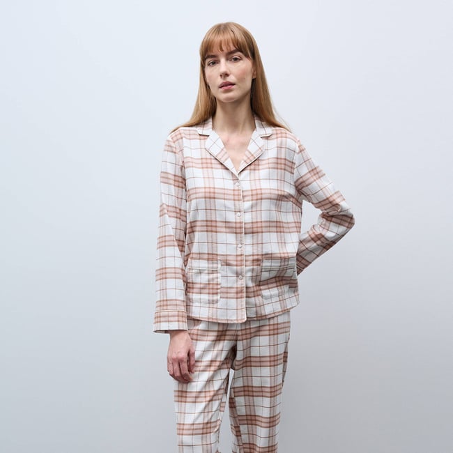 Pyjama long à carreaux en flanelle de coton BIO enduit <span itemprop=