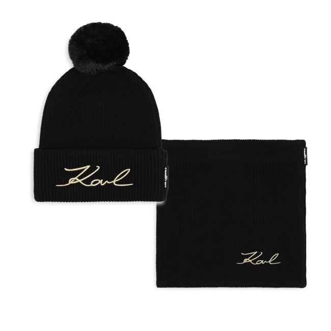 Ensemble bonnet et tour de cou black <span itemprop=