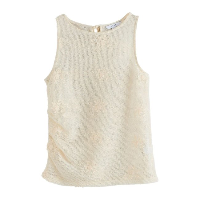 Débardeur en maille à fleurs écru <span itemprop=