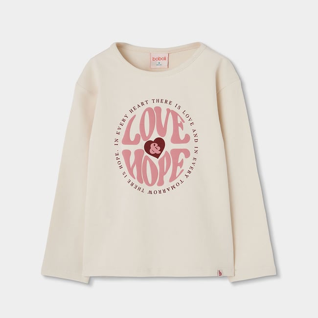 T-shirt fille maille imprimé Love & Hope beige <span itemprop=