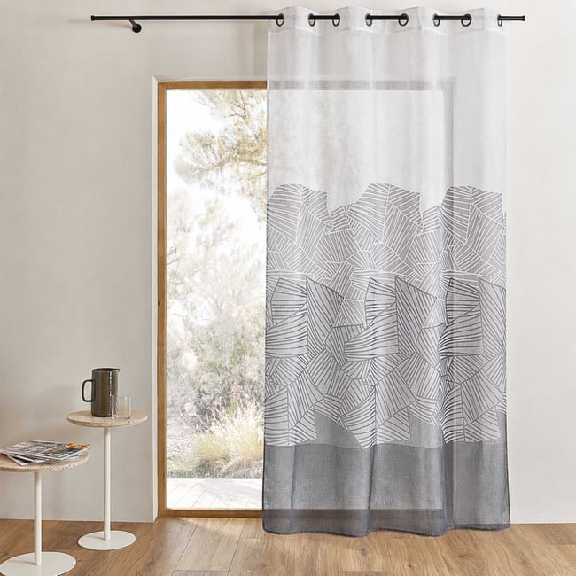 Voilage en Etamine Légère à Motifs Graphiques ivoire <span itemprop=