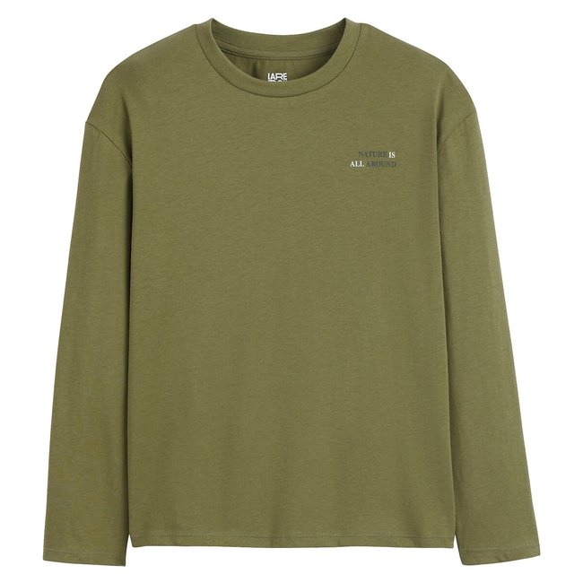 Camiseta manga larga con mensaje verde aceituna <span itemprop=