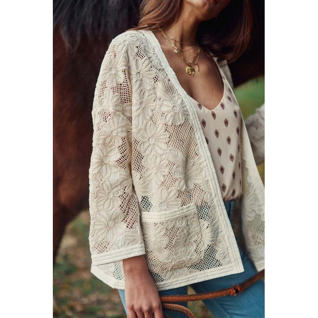 Kimono manches longues sans col imprimé broderie VIOLAINE - LA PETITE ETOILE
