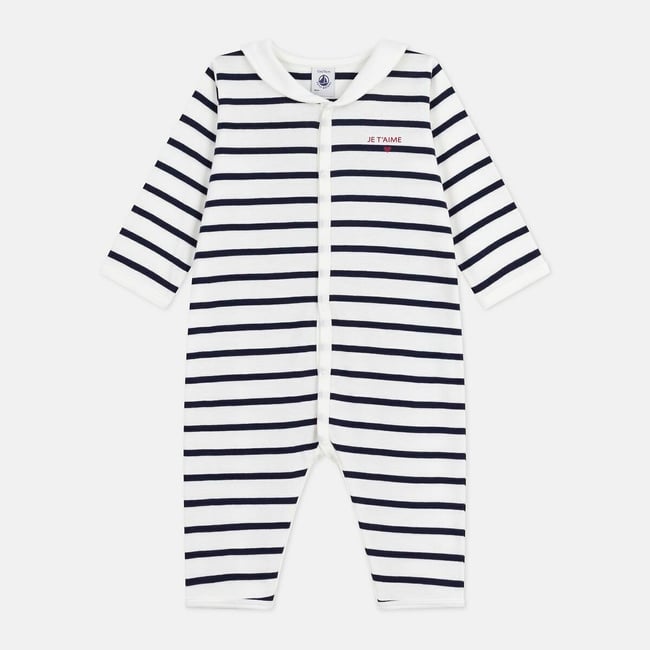 Pigiama in cotone, senza piedi, con stampa a righe rigato blu PETIT BATEAU