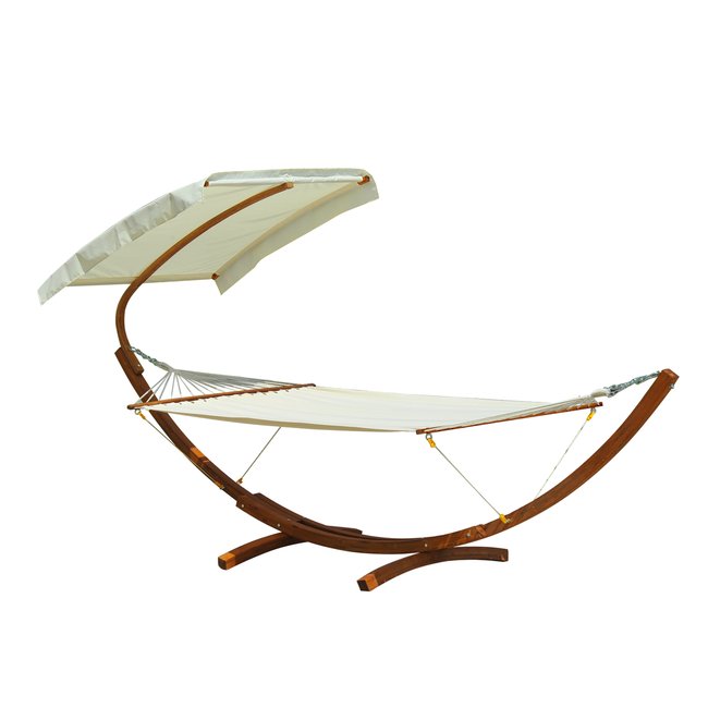 Hamac avec support et pare-soleil bois crème blanc <span itemprop=