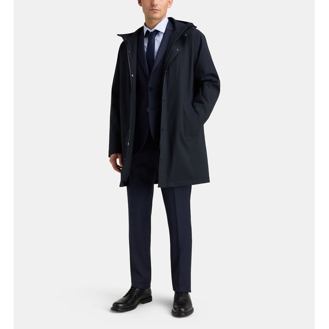 Parka mi longue bielo déperlante à capuche bleu marine <span itemprop=