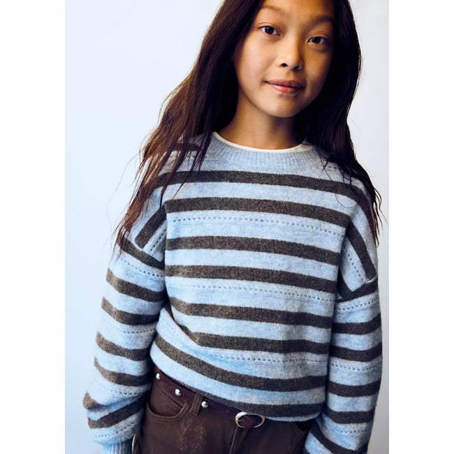 Pull-over en maille à rayures bleu <span itemprop=