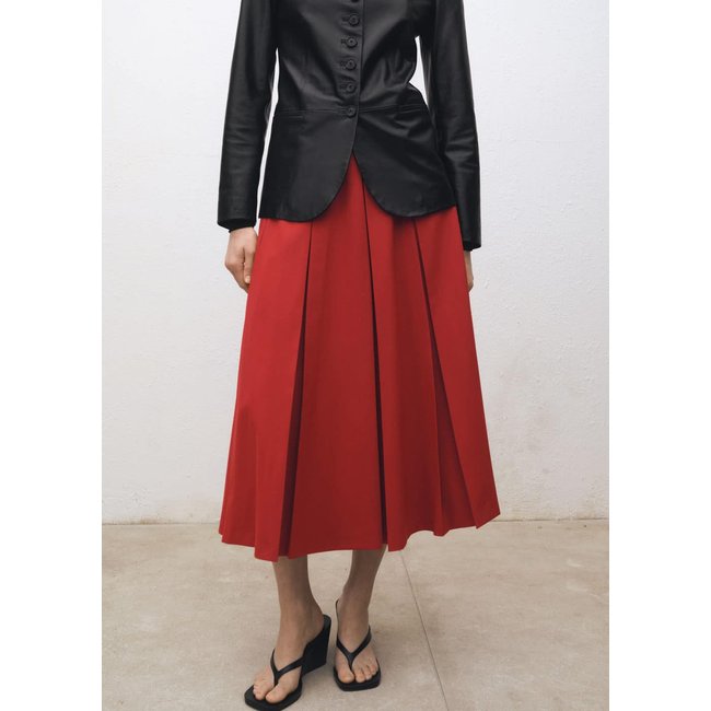 Jupe plissée laine mélangée rouge <span itemprop=