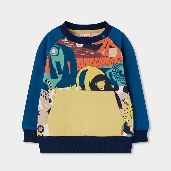 Sweat-shirt garçon molleton imprimé animaux multicolore <span itemprop=