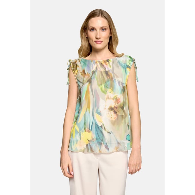 T-shirt en maille à fronce mint/nature <span itemprop=
