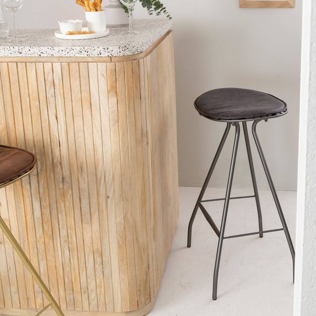 Tabouret de bar en cuir gris et métal  LYA Couleur gris <span itemprop=
