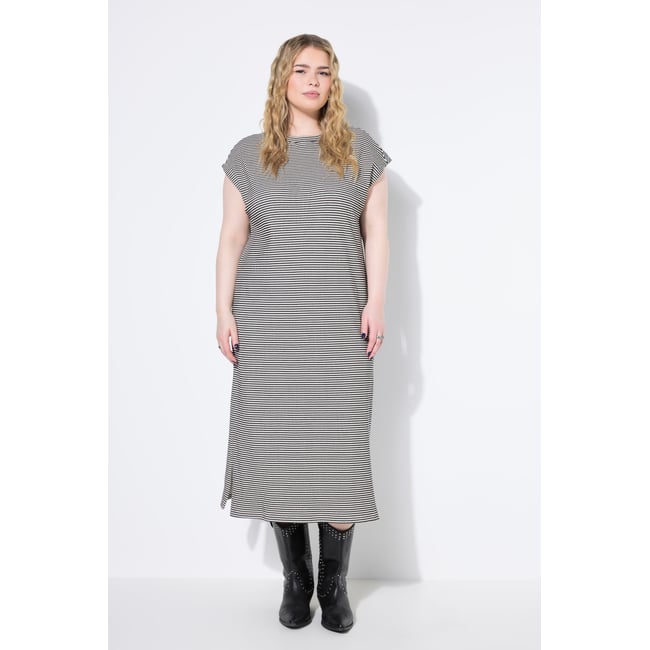 Robe midi oversize, jersey rayé noir <span itemprop=