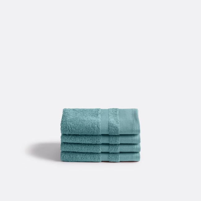 Lot 4 serviettes d'invité en coton Égyptien 600g/m2, Kheops bleu paon <span itemprop=