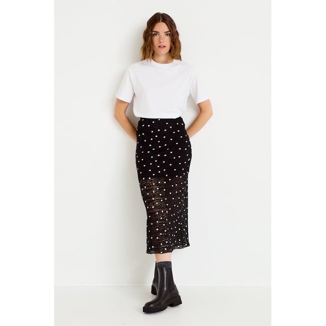 Jupe longue ajustée en dentelle noir <span itemprop=