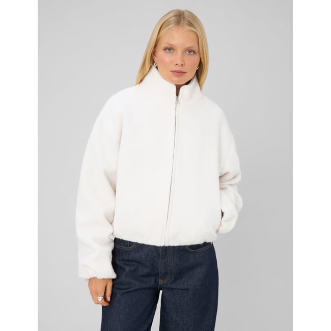 Veste zippée sherpa ecru <span itemprop=