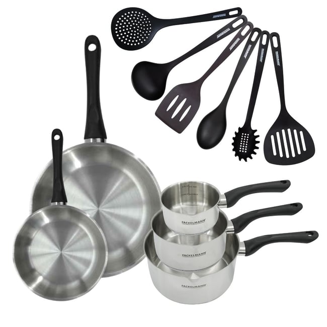 Batterie 2 poêles 20/28cm + 3 casseroles 12/16/20cm GENEVA inox|noir <span itemprop=