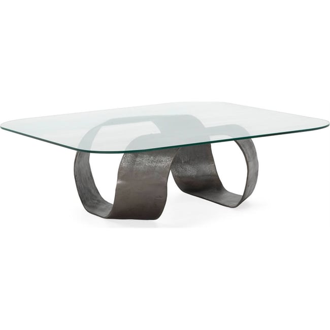 Table basse carrée en verre et métal Couleur plomb antique et verre transparent <span itemprop=
