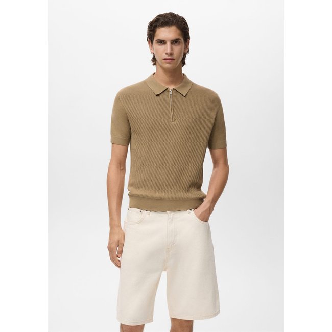 Polo maille ajourée à zip - MANGO MAN