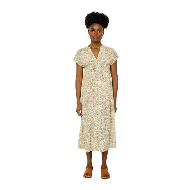 Robe longue boutonnée grossesse coton bio écru <span itemprop=