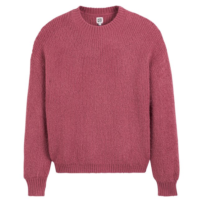 Pull loose col rond en fine maille rose bordeaux <span itemprop=