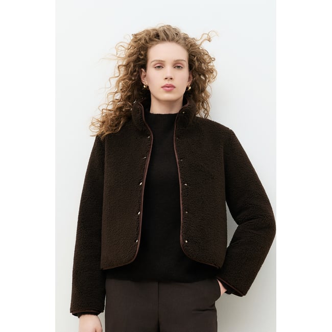Manteau droit col montant GAMBERTINE marron foncé <span itemprop=