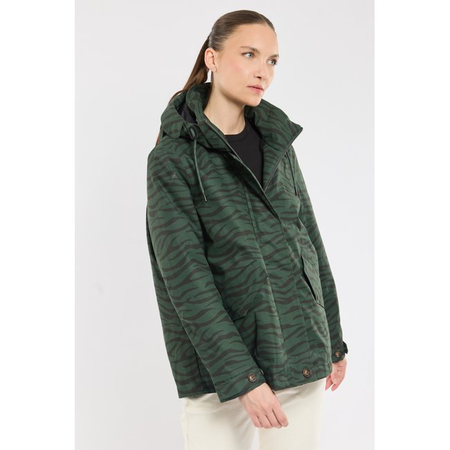Parka courte en polyester recyclé BAGAD imprime vert foret <span itemprop=