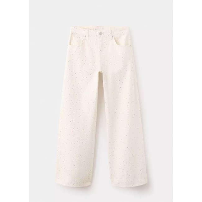 Jean large à strass blanc cassé <span itemprop=