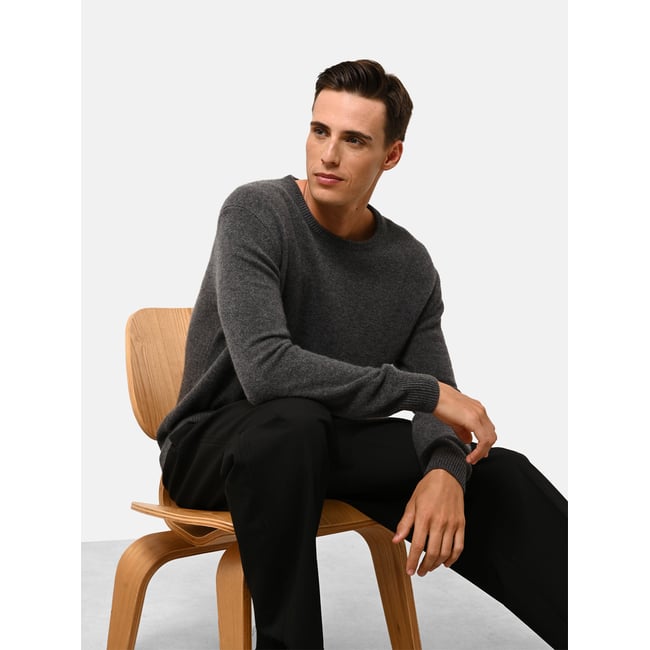Pull Col Rond 4 Fils Anthracite Chiné Gabin gris anthracite chiné <span itemprop=