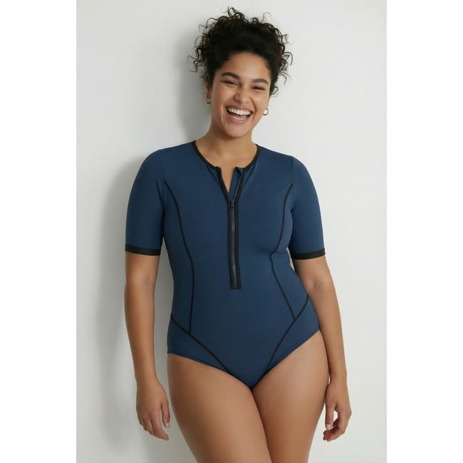 Maillot de bain manches courtes bleu foncé <span itemprop=