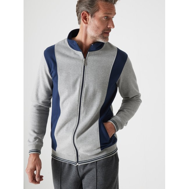 Veste de survêtement zippée gris chiné / marine <span itemprop=