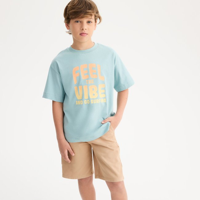 Oversize Slogan Print T-Shirt with Crew Neck, blue, LA REDOUTE COLLECTIONS
