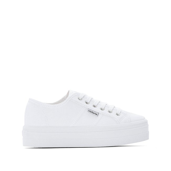 Sapatilhas de cunha Barcelona Lona branco <span itemprop=