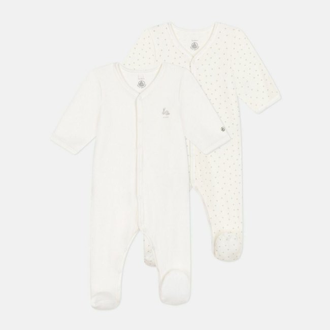 Confezione da 2 pigiami in velluto, tinta unita e stampato bianco PETIT BATEAU
