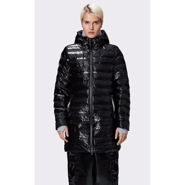 Doudoune longue à capuche noir <span itemprop=