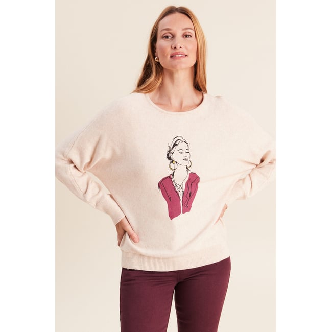 Pull col rond manches longues beige <span itemprop=