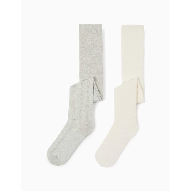 Lot de 2 collants à pois/maille torsadée multicolore <span itemprop=