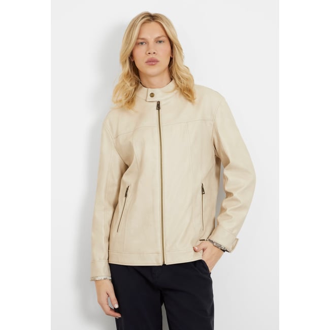 Blouson De Motard En Similicuir beige <span itemprop=