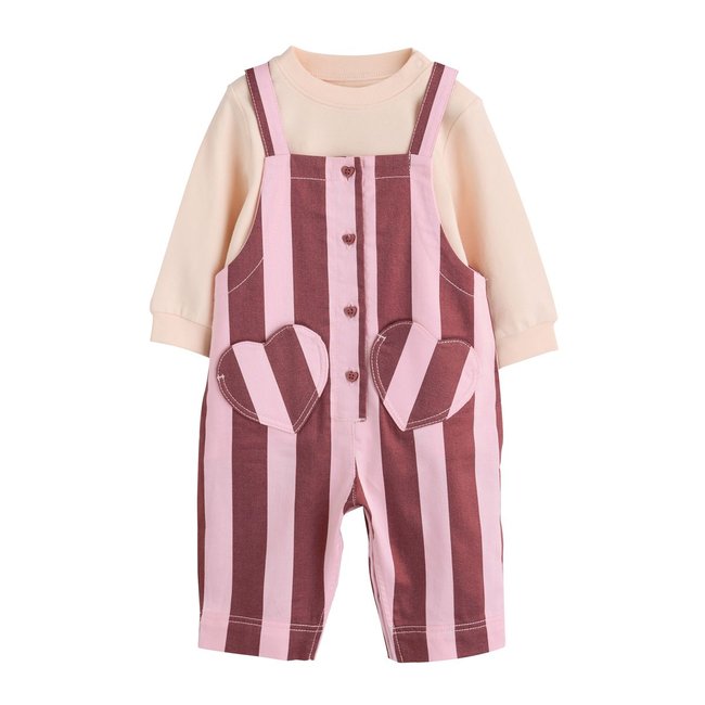Ensemble bébé salopette et body, 2 pièces rayure marron chocolat <span itemprop=