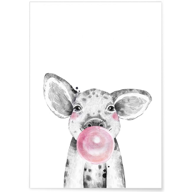 Affiche Bulle de bébé Cochon Rose Couleur blanc <span itemprop=