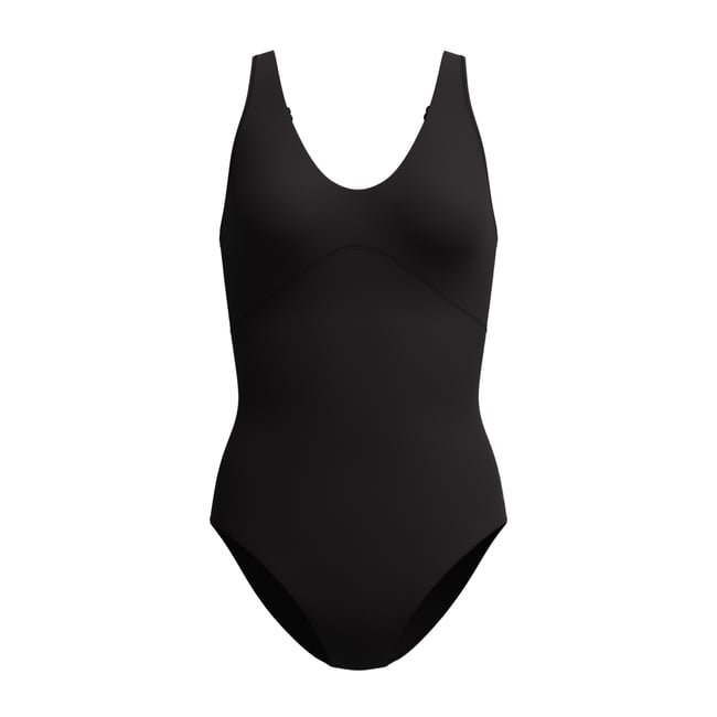 Maillot de bain 1 pièce uni à bretelles ajustables SCULPTURE noir <span itemprop=