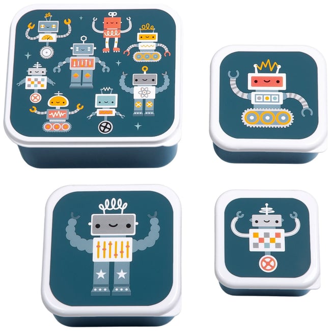 Lot de 4 boîtes à goûter bleu robots <span itemprop=