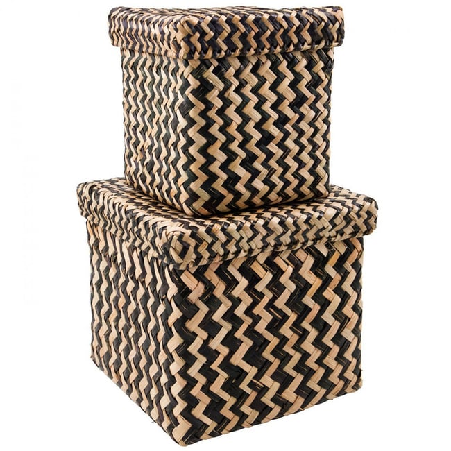 Lot de 2 boites de rangement carrées Ollie Couleur noir, naturel <span itemprop=