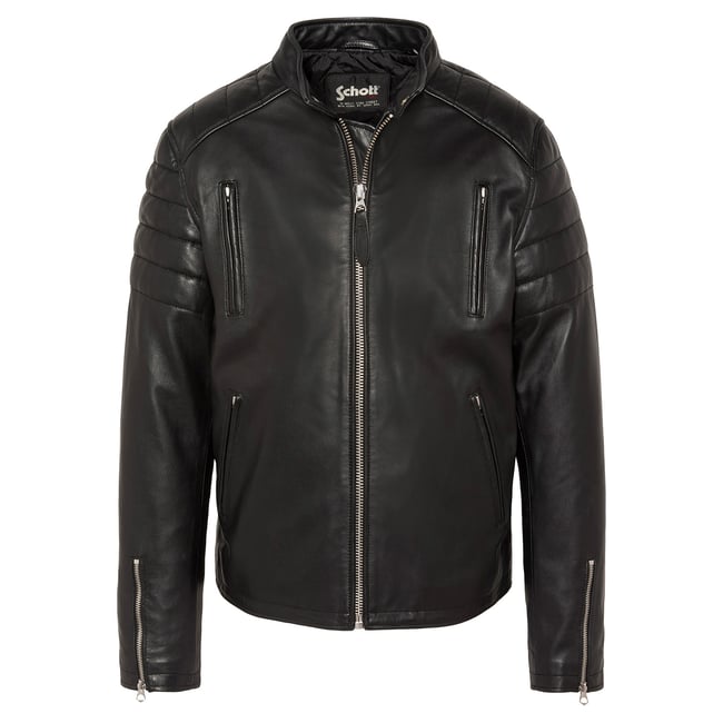 Blouson motard, cuir d'agneau noir <span itemprop=