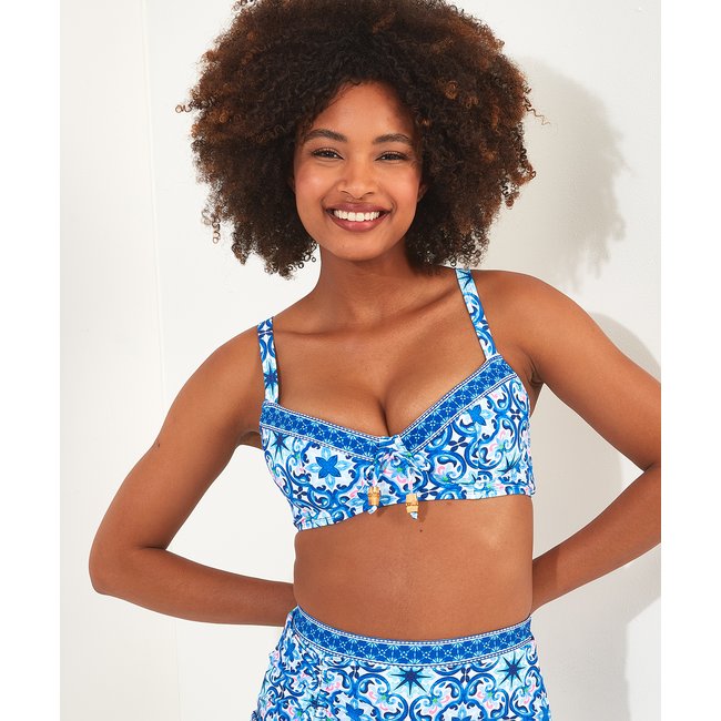 Haut Bikini Imprimé Mosaïque Recyclé bleu multicolore <span itemprop=